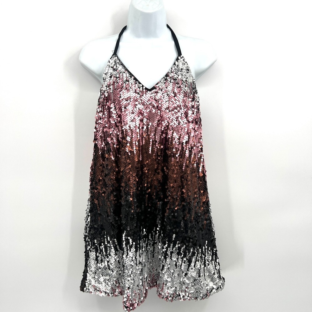 TOBI sequin trapeze mini cocktail party dress halter top clubbing‎ a-line M